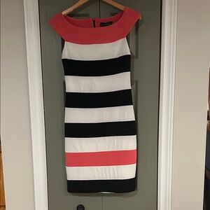 Frank Lyman Design Coral, Black & White Striped Midi Dress